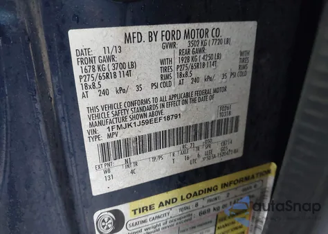 2014 Ford Expedition El Xlt из США, поврежденный, VIN 1FMJK1J59EEF18791